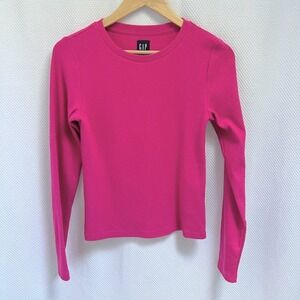 Gap Women's Cotton Ribbed Crew Neck Long Sleeve Dress T-Shirt Pink M